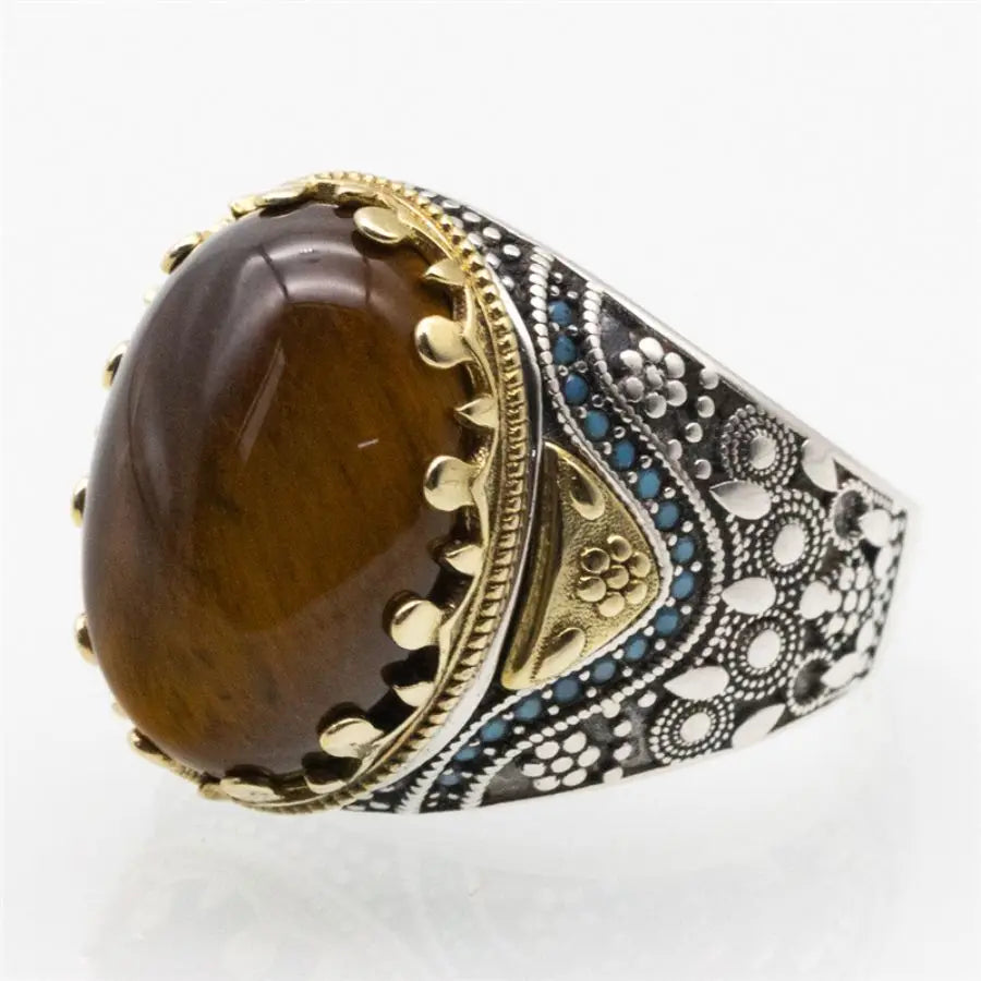 Wholesale Tiger Eye's Stone Turkish rings Men Vintage Natural Handmade