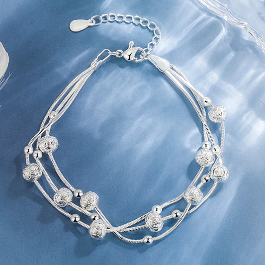 New 925 Sterling Silver Round Beads Bracelet